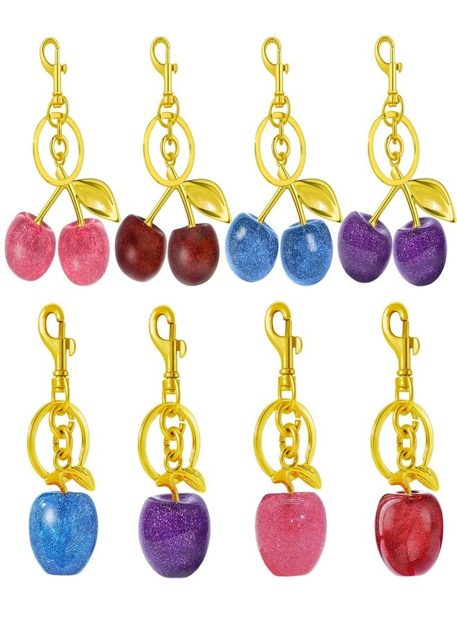 ANDGING Bling Cherry Bag Purse Charm Set Cute 8 pcs Glitter Cherry Keychain for Women Gold Pink Red Purple Cherries Purse Charms for Handbags Fruit Key Chain Accessories Handbag Backpack Llavero De Cereza - Image 1